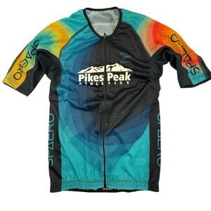 Spaero Aero Tri Jersey Men Large Rainbow Triathlon Full Zip Pikes Peak Colorado
